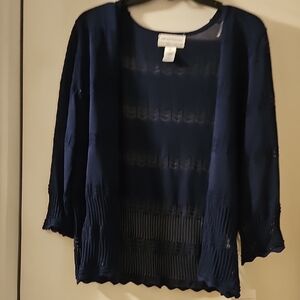 Alfred Dunner Blue Cardigan with Ribbed Details